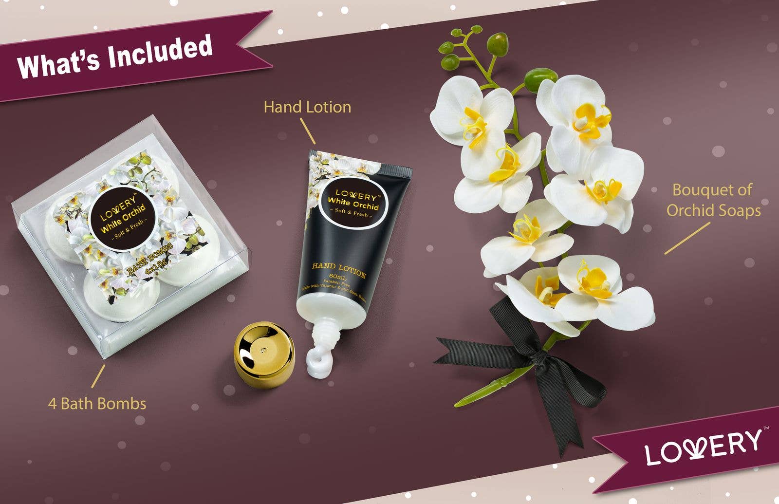 Lovery – wholesale Bath & body set – Home Spa Gift Baskets - Plant Essential Oil - Orchid Set1