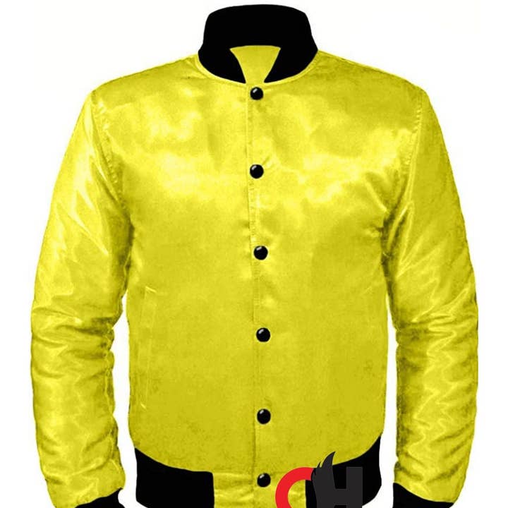 Casacos de colagem Varsity Varsity de Basebol de Cetim Amarelo Varsity Streetwear para Homens, Mulheres e Crianças por atacado de OH Wears