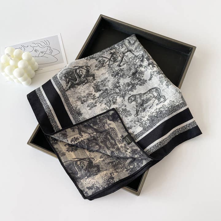 Dipped Shop - Wholesale Scarf - Women's - Elegant Flower Print Long Satin Scarf DP25G5017