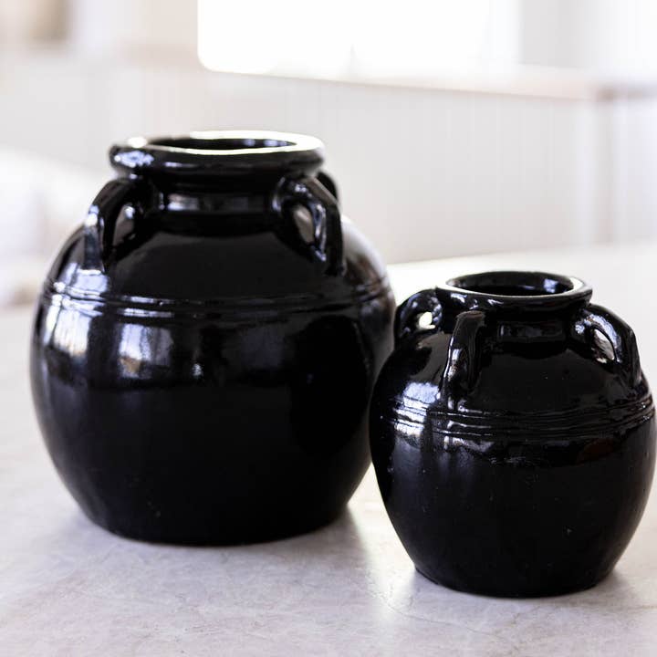 Luxe B Co - Wholesale Vase - Mercier Glazed Black Vase With Handles Medium5