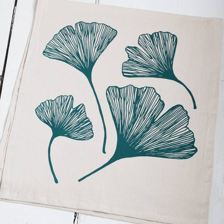 Hearth and Harrow - Vente Torchons - Torchon Feuille de Ginkgo en Vert - Coton Bio - Naturel2