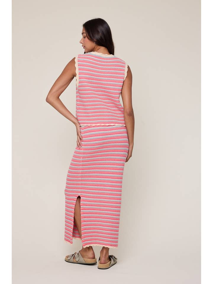 Wishlist Apparel - Wholesale Top & Skirt Set - Women's - MULTICOLOR STRIPED VEST AND SKIRT SET / WL25-116136