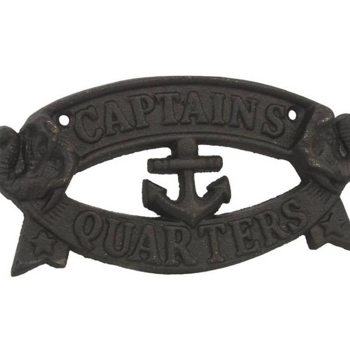 Hampton Nautical - Wholesale Sign - Rustic Black Cast Iron Captains Quarters Sign 8"