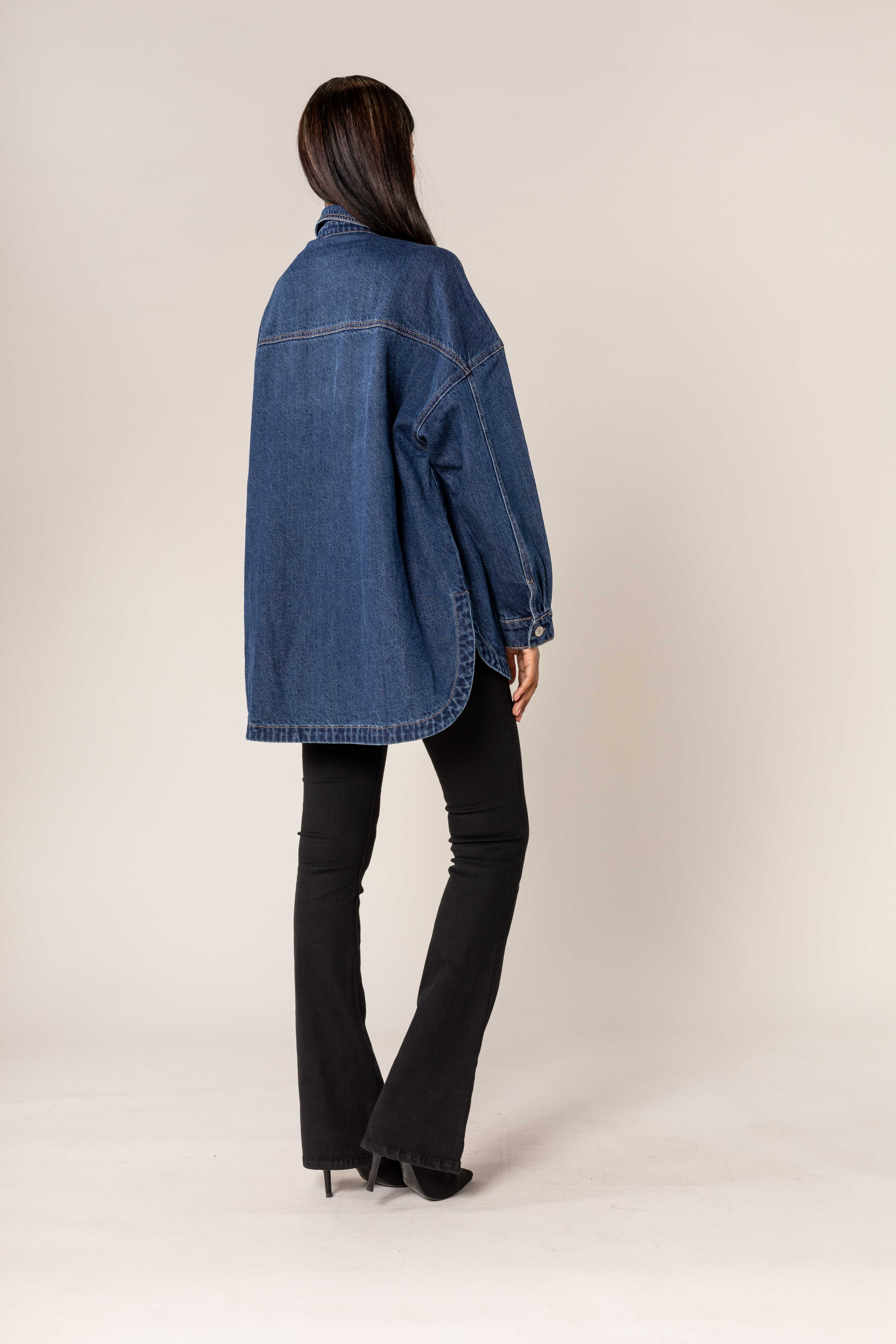 raw blue Oversized denim shacket with buttons S539/S551 for wholesale on Faire3