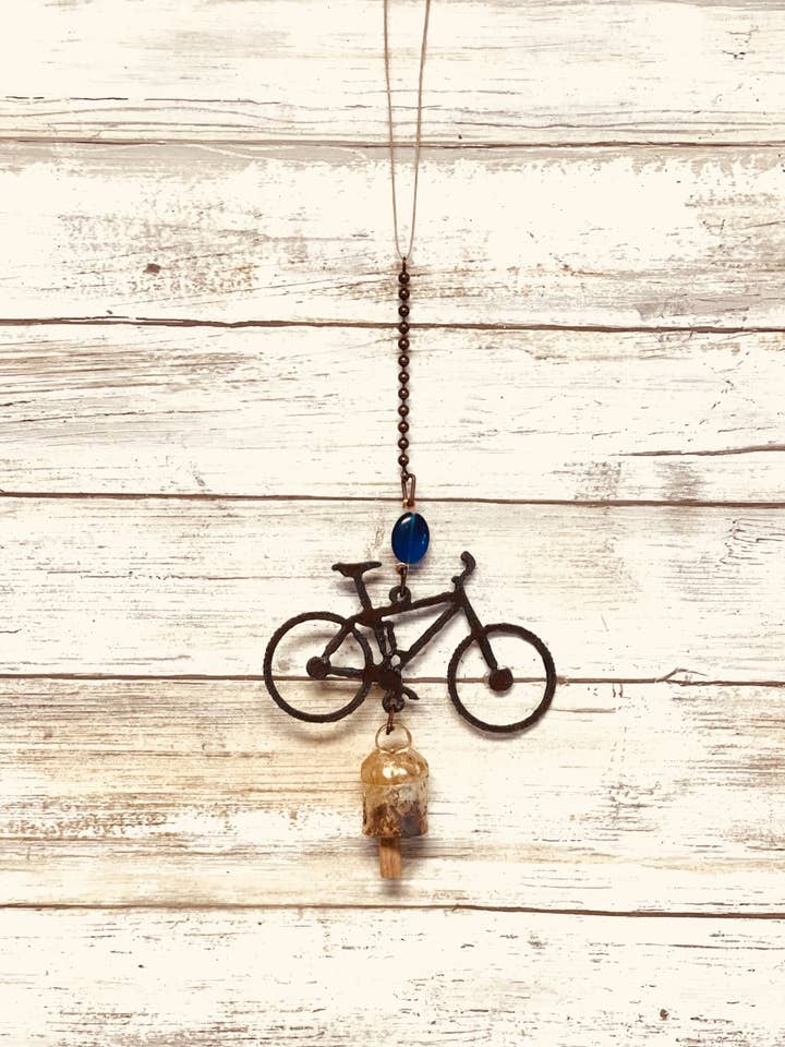 Mountain Bike Bell Rustic Garden Chime Decor for wholesale by Universal Ironworks USA