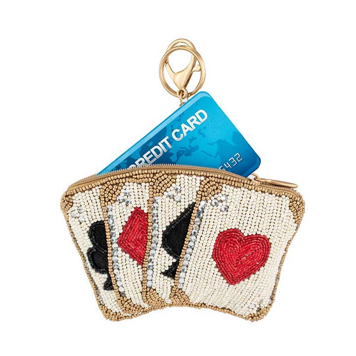 Mary Frances Accessories - Wholesale Coin Purse - Women's - Let's Play Beaded Playing Cards Coin Purse/Key Fob