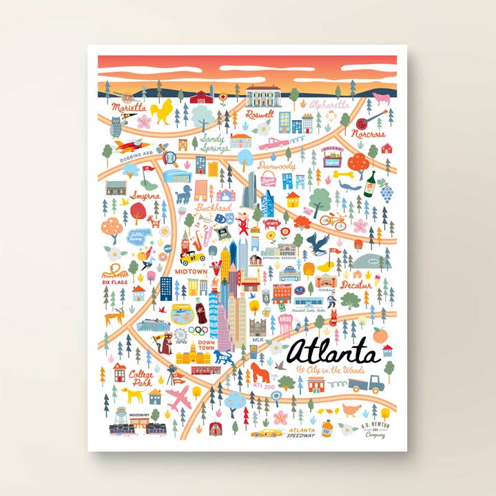 Carte de la ville ATLANTA GA Décoration murale série City pour la vente par A. B. Newton and Company