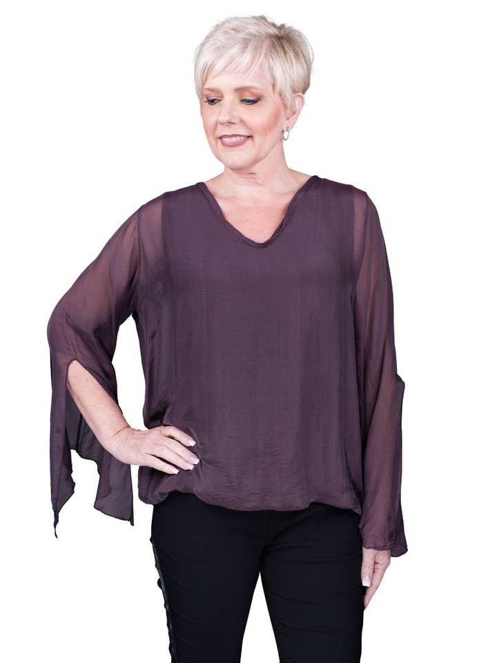 TINA Stephens Italy/Tees By Tina - Wholesale Blouse - Women's - Tiffany Silk Butterfly Bottom Open Wrist (BLS218)20