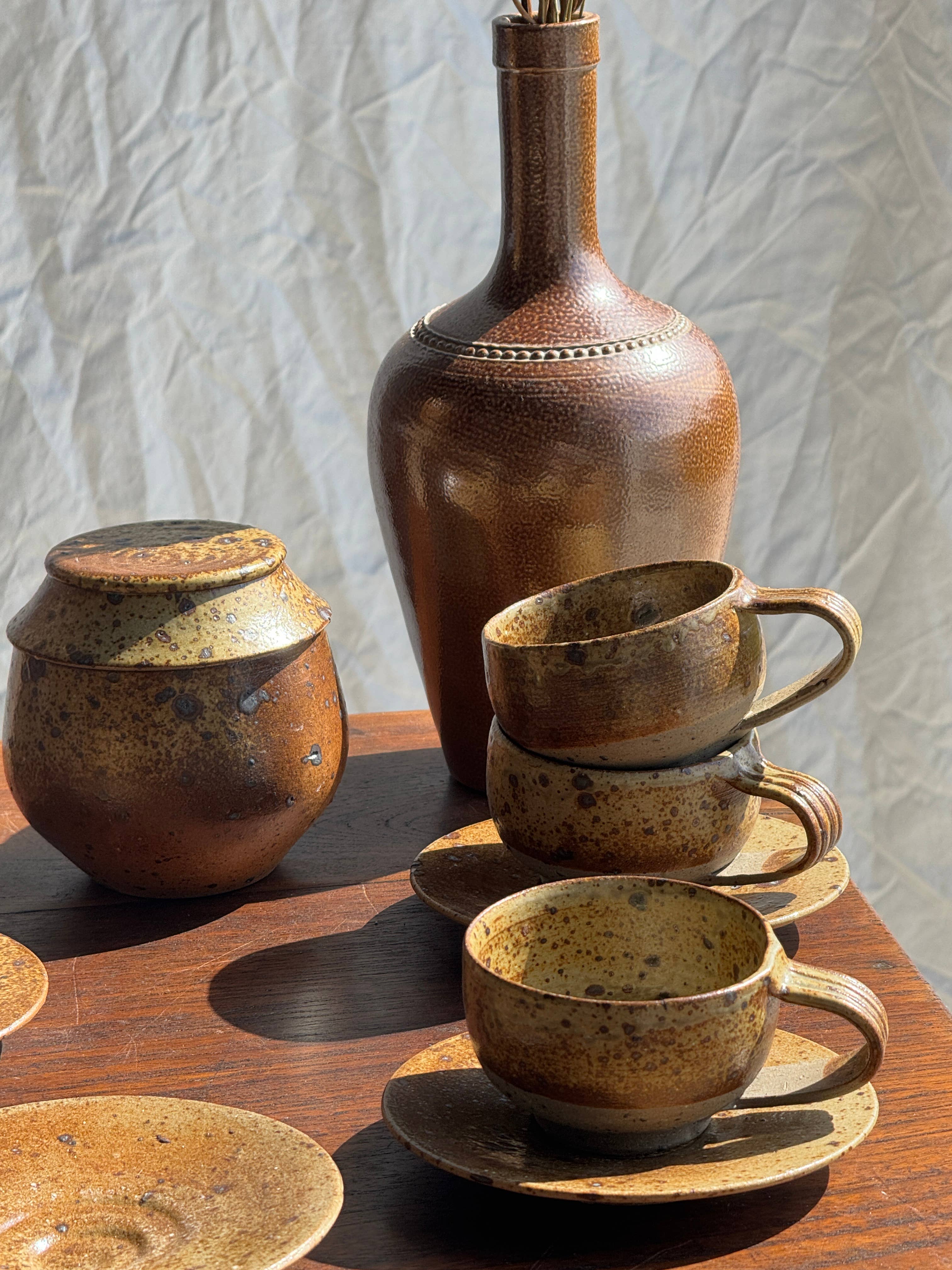 brown Small stoneware tea set with teapot, cups, sugar bowl for wholesale on Faire31