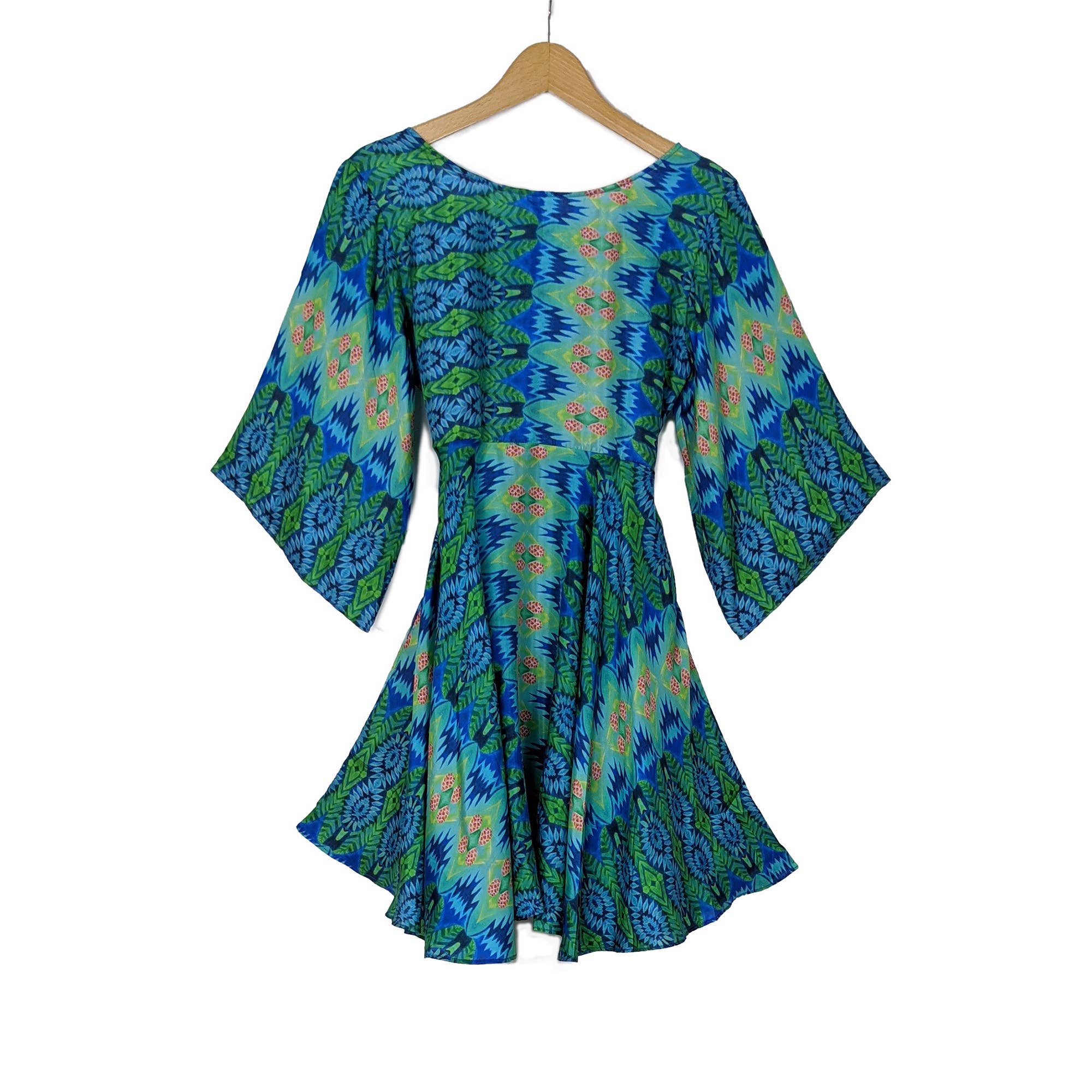 Art Katsura – Engroshandel Kjole - Dame – Silke Tunika Kjole Blå Spiral2