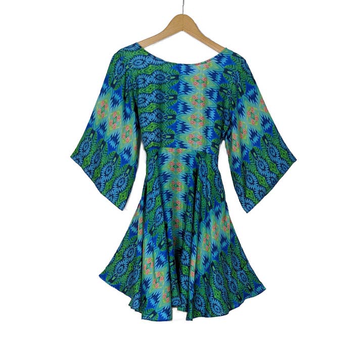 Art Katsura – Engroshandel Kjole - Dame – Silke Tunika Kjole Blå Spiral2