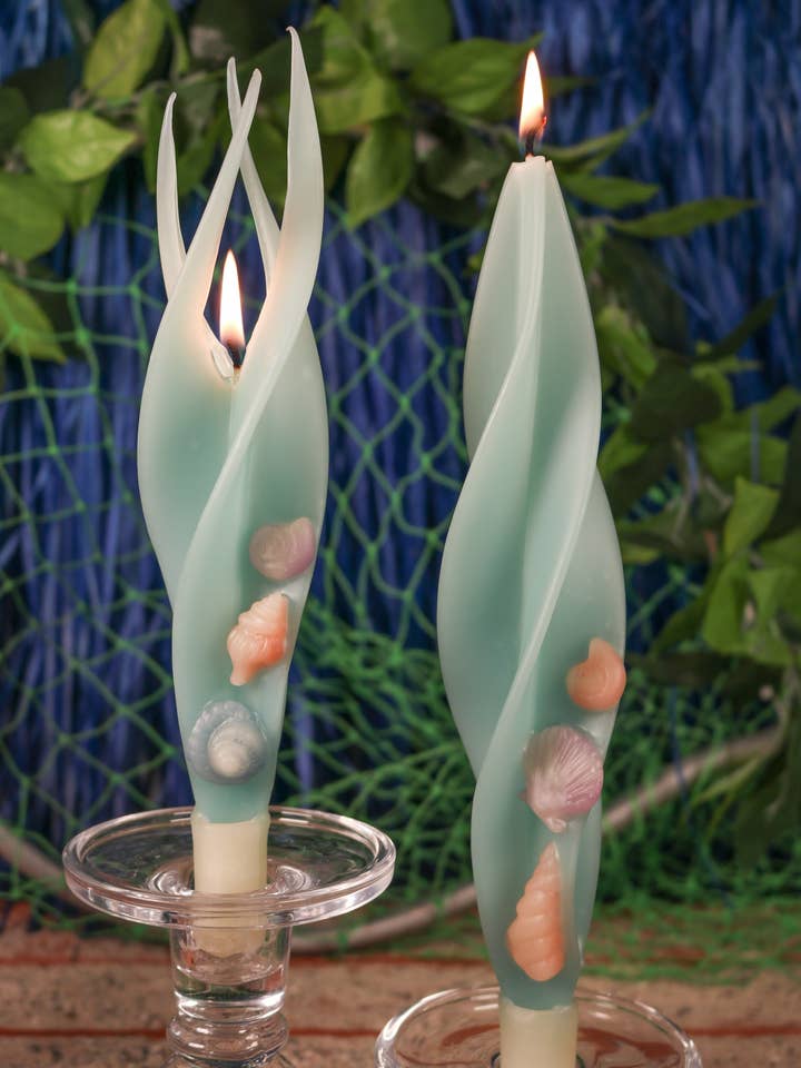 Seashells Silhouette Pair of Beeswax Candles for wholesale by Summerfield Candles