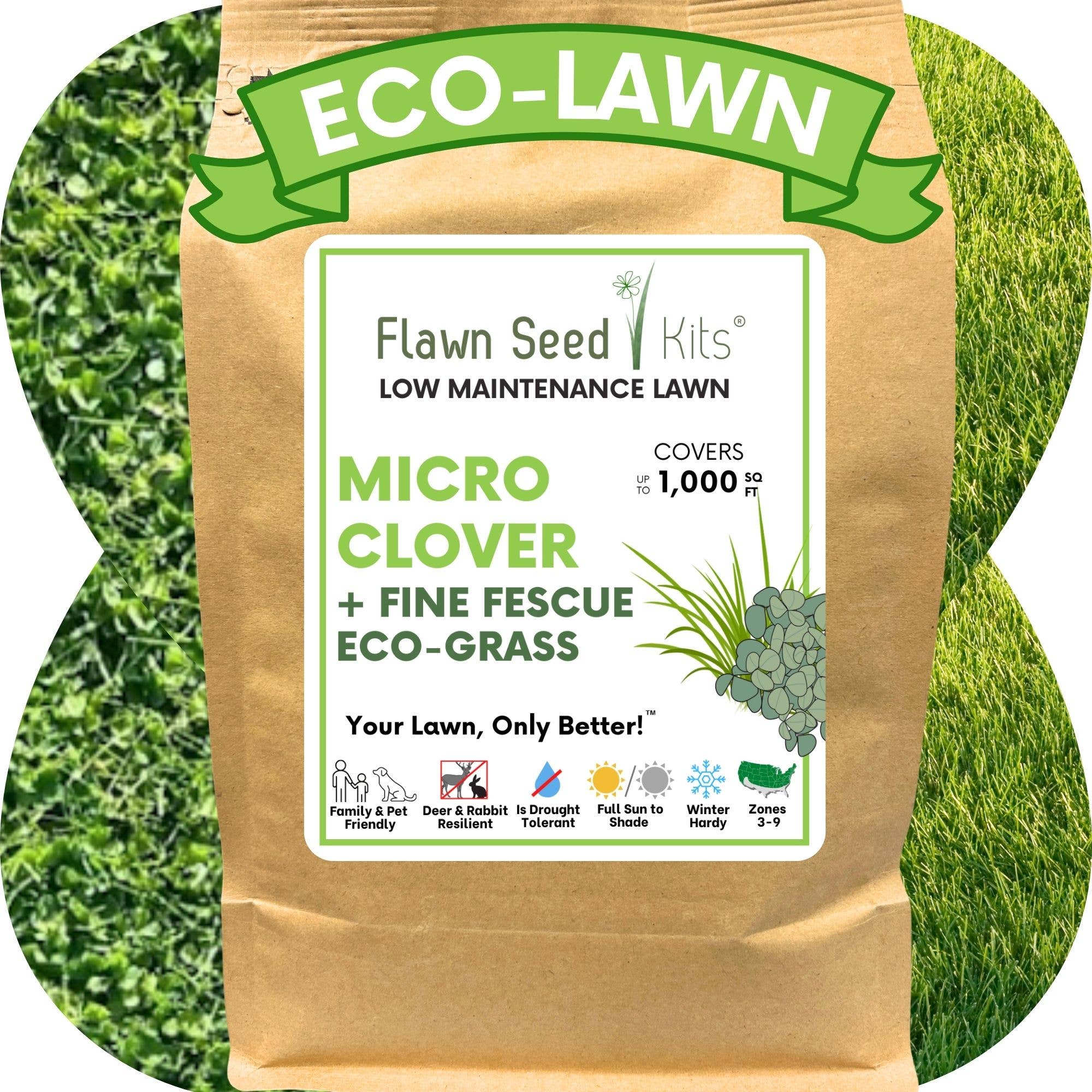 Flawn Seed Kits - Wholesale Plant Seeds - Micro Clover + Mow Less Fine Fescue Grass Seed8