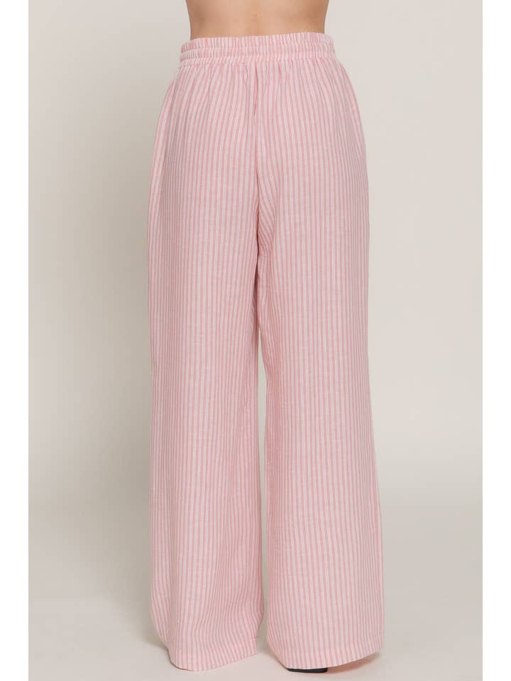 Active Basic | Active USA - Wholesale Pants - Women's - Waist Elastic Band Straight Fit Stripe Long Pants