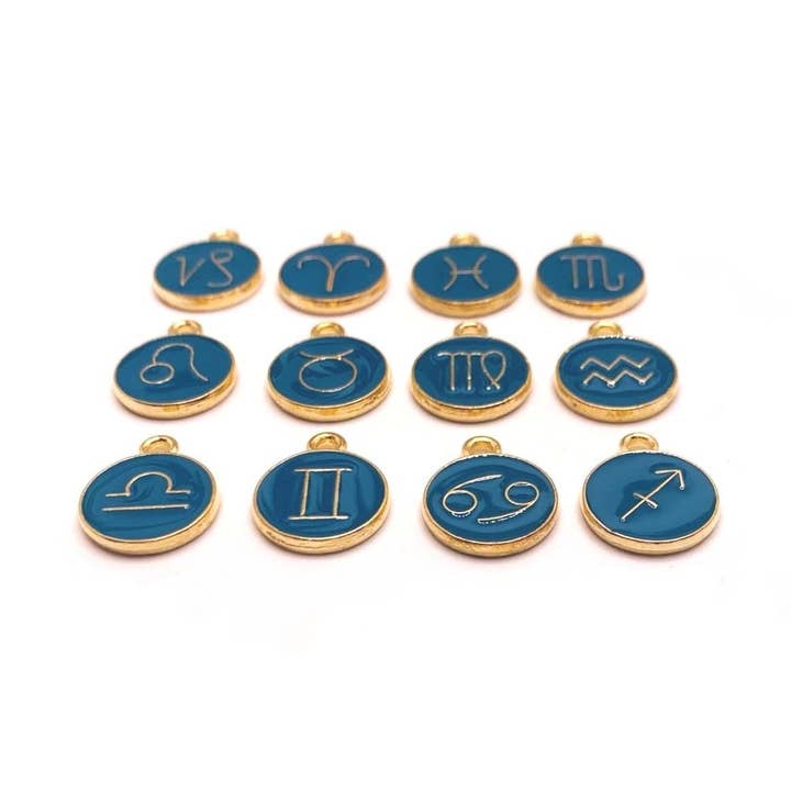 Breloques de zodiaque/astrologie en émail bleu aqua et or, 15x12mm pour la vente par Guerrilla Charm