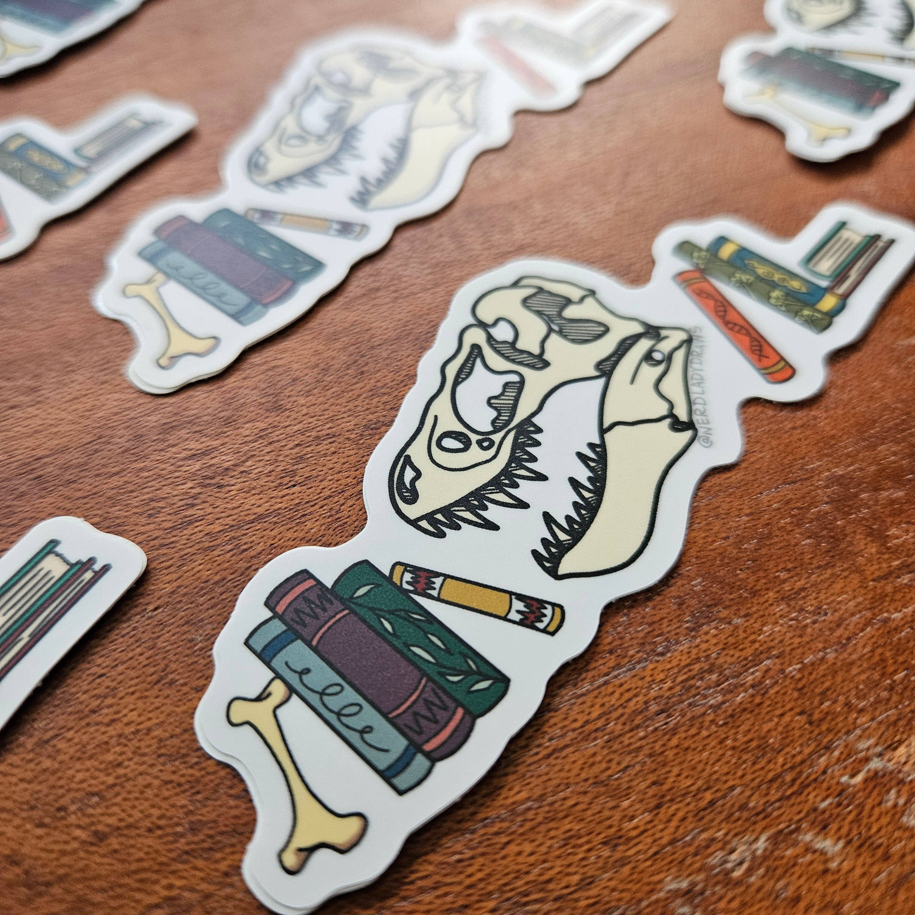 Nerd Lady Designs - Wholesale Phone & Laptop Stickers - Dinosaur Bookstack Sticker8