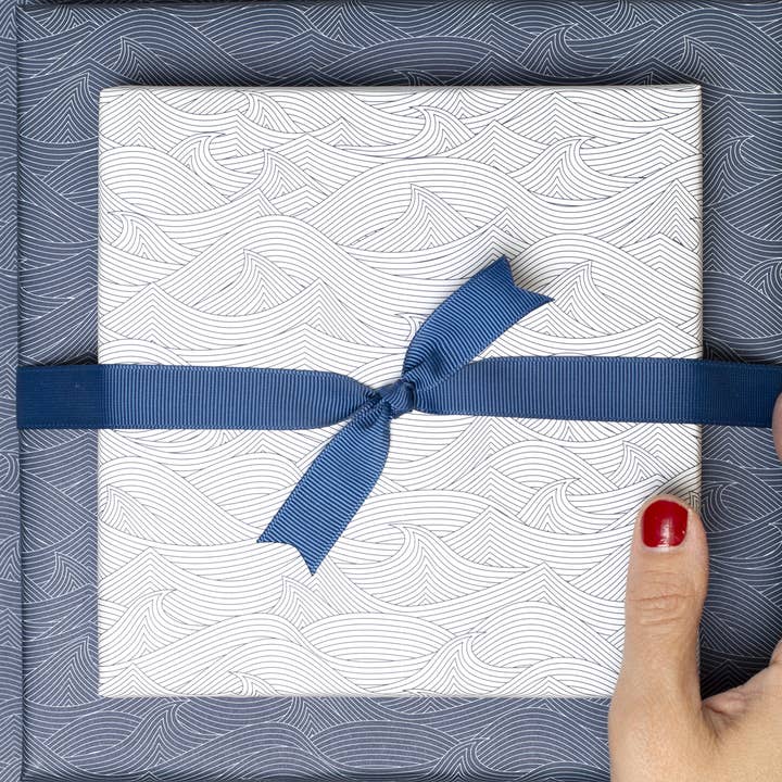 Blue wave wrapping paper, double-sided recycled paper for wholesale by My Pretty Circus