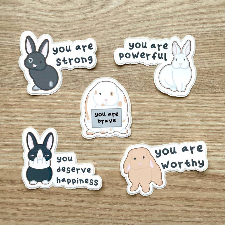 Bunny Affirmations Sticker Pack for wholesale by LaRynn Sticker Co.