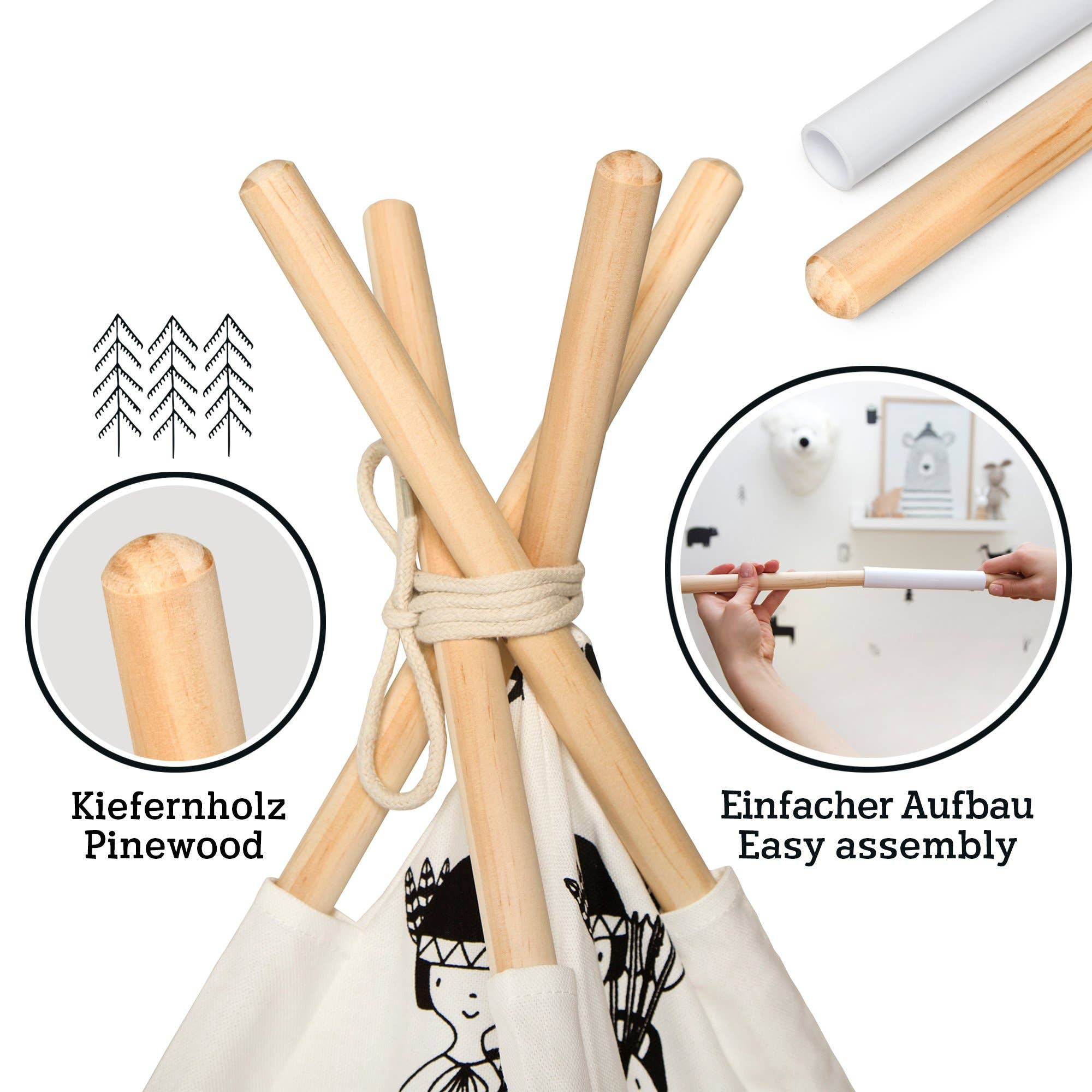 White Black Hakuna Matte Teepee Tent for Children «Little Explorers» for wholesale on Faire2