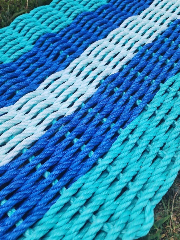 Durable Maine Made Doormat Teal, Blue and Seafoam for wholesale by Little Salty Rope