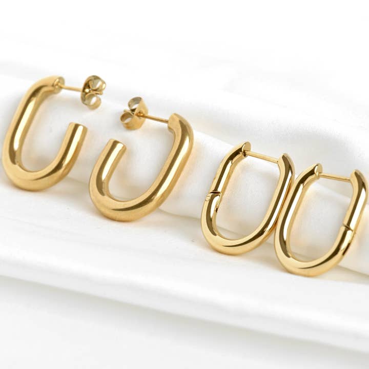 Aros en forma de U dorados — Pendientes de aro alargados que no se empañan para venta al por mayor de Blueyejewelry