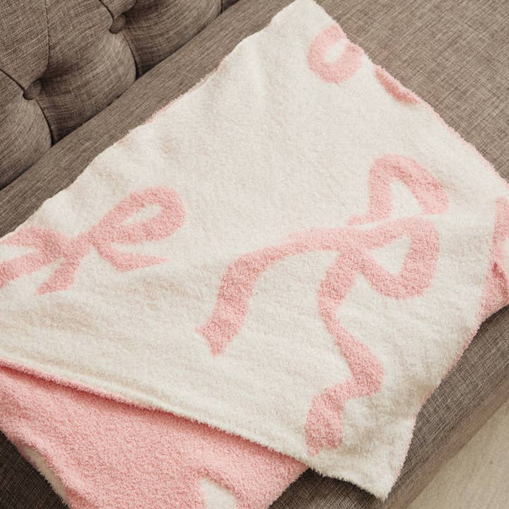Pink Christmas Bows Terry Cloth Blanket for wholesale on Faire