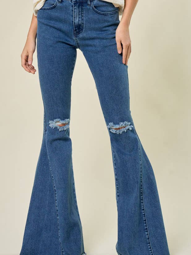 SIP6127B MIDTONE STRETCHY FRINGED FLARES - WESTERN LOOK for wholesale by Saints & Hearts