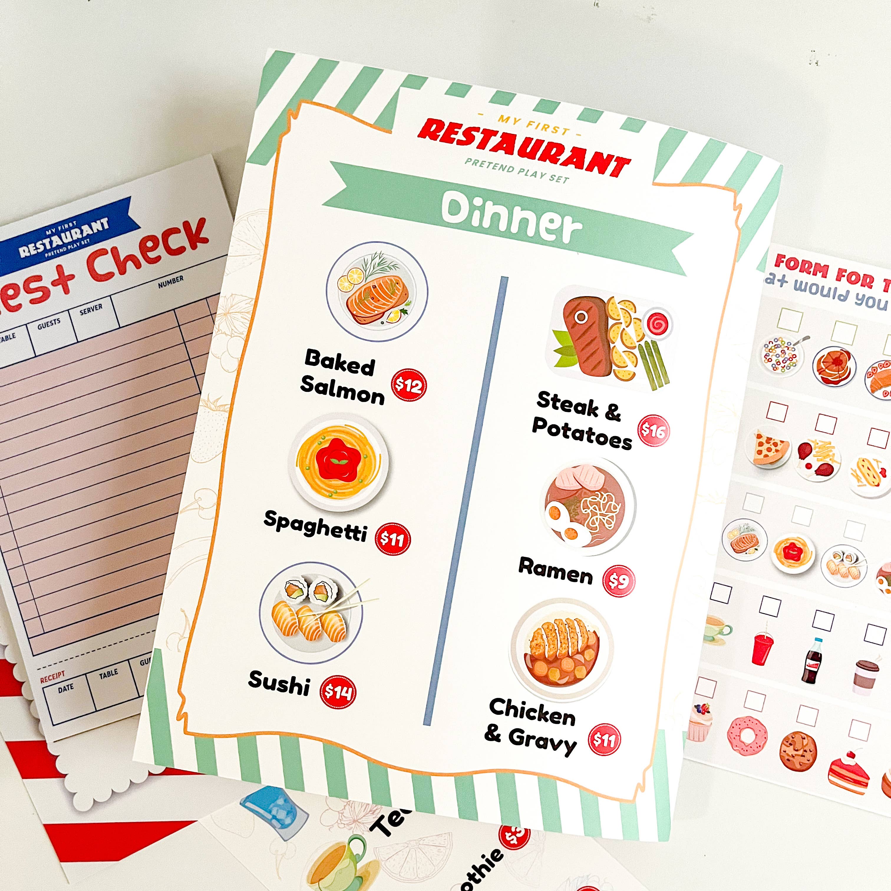 The Paxton Press - Screen-Free Paper Goods for Kids - Wholesale Toy Set - Kids - My First Restaurant Pretend Play Kit8