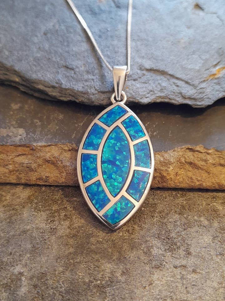 SP404BC - MOSAIC SHEILD,BLUE SYN OPAL P/D 30X17MM for wholesale by Bluelily925silver