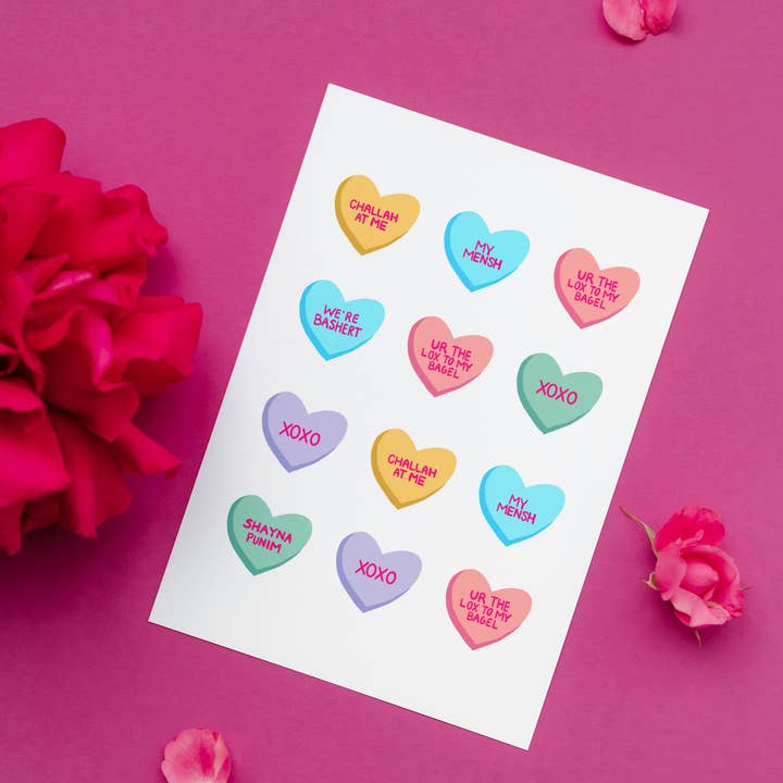 Candy Hearts With Chutzpah - Valentine's Day Greeting Card for wholesale by Nice Jewish Girl Doodles