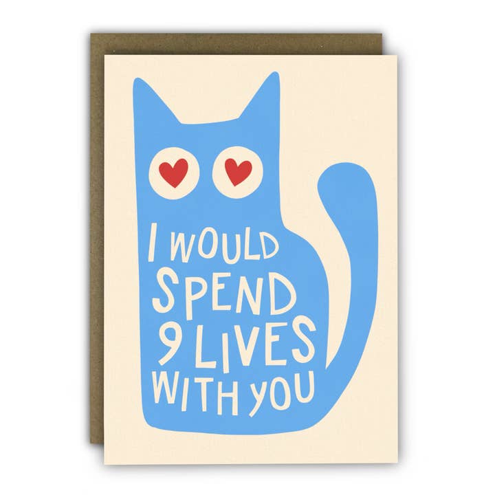 Funny Anniversary Card - A6 - 9 Lives Cat Card (blue) for wholesale by RUNNING WITH SCISSORS