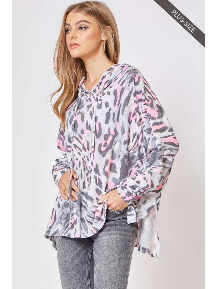 HEATHER GREY PINK PLUS SIZE Leopard Print Hoodie for wholesale on Faire