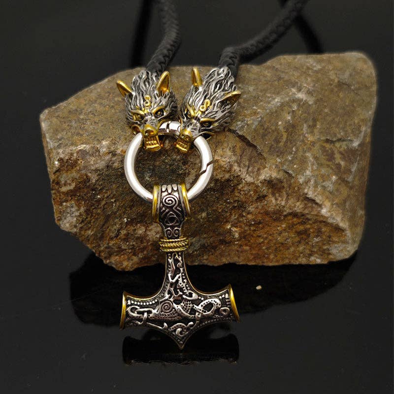 SALINA TRADING INC - Wholesale Pendant/Charm Necklace - Celtic Wolf Head Leather Necklace with Hammer Pendant4