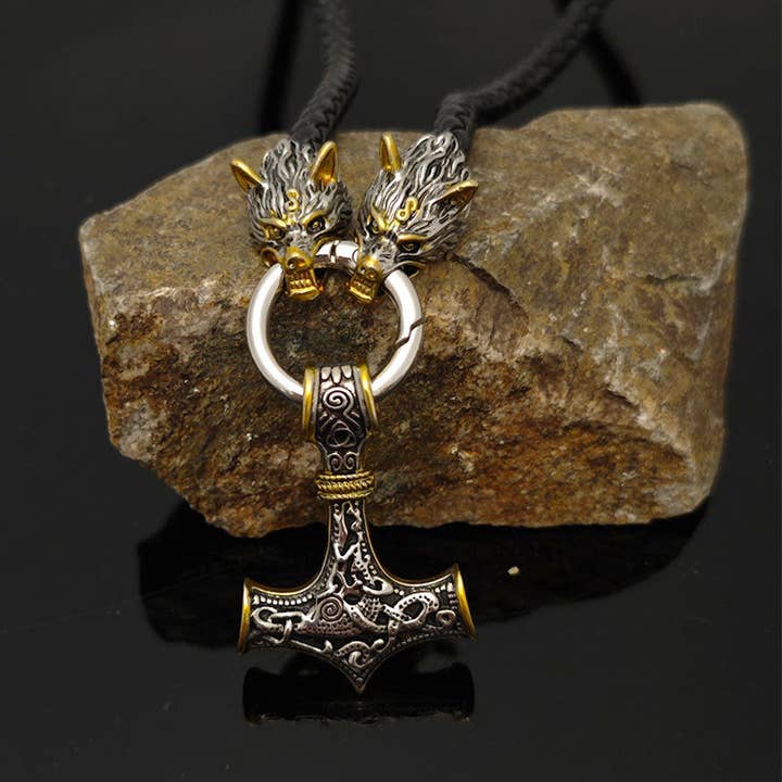 SALINA TRADING INC - Wholesale Pendant/Charm Necklace - Celtic Wolf Head Leather Necklace with Hammer Pendant4