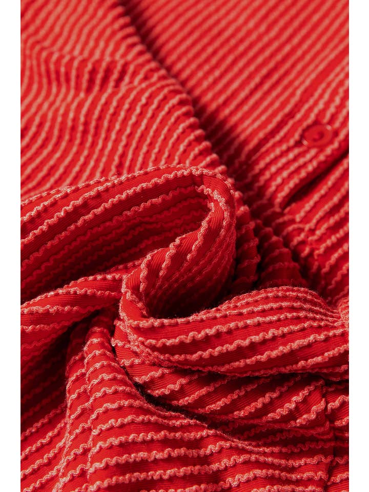 Racing Red Corded Knit Half-Button Collared Top for wholesale on Faire8