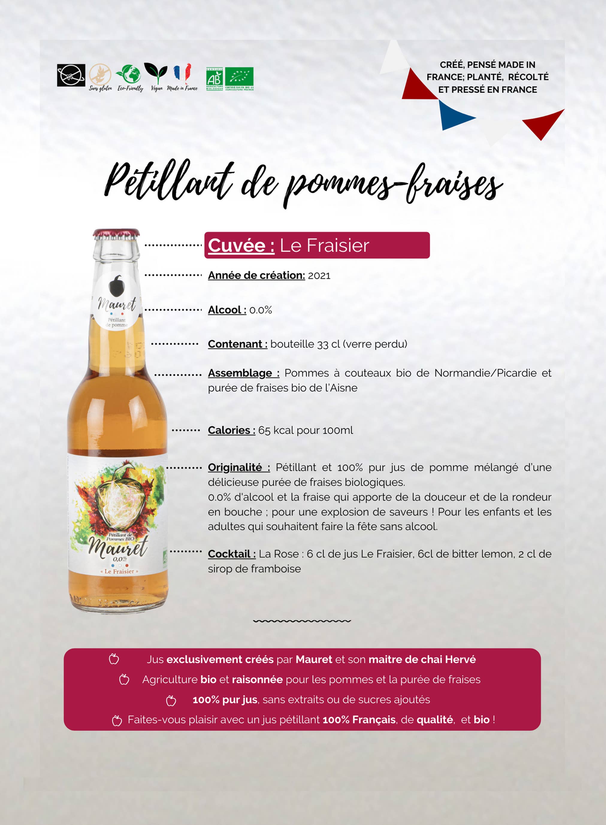 CIDER MAURET - Vendita all'ingrosso Aperitivo/Cocktail analcolico - Cider Mauret Le Fraisier (analcolico e biologico)2