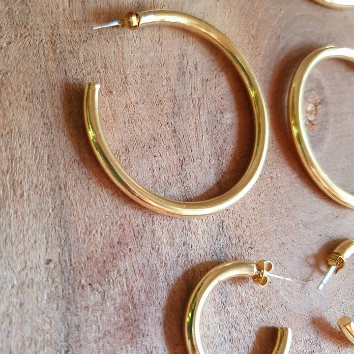 Thick Gold Hoop Earrings / Thickness 4mm / Brass / Ethnic / Vintage / Boho / Chic / Rustic / Psy / Gypsy / Bohemian for wholesale by Kaali Boutique