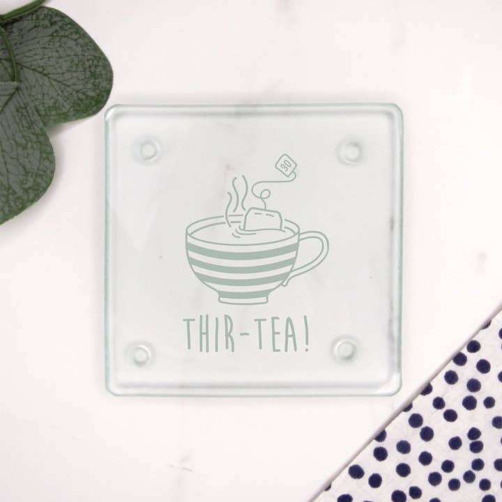 eBuyGB Craft Blanks - Wholesale Coasters - Square Glass Coaster Engraved Thir-Tea Striped Teacup Design0