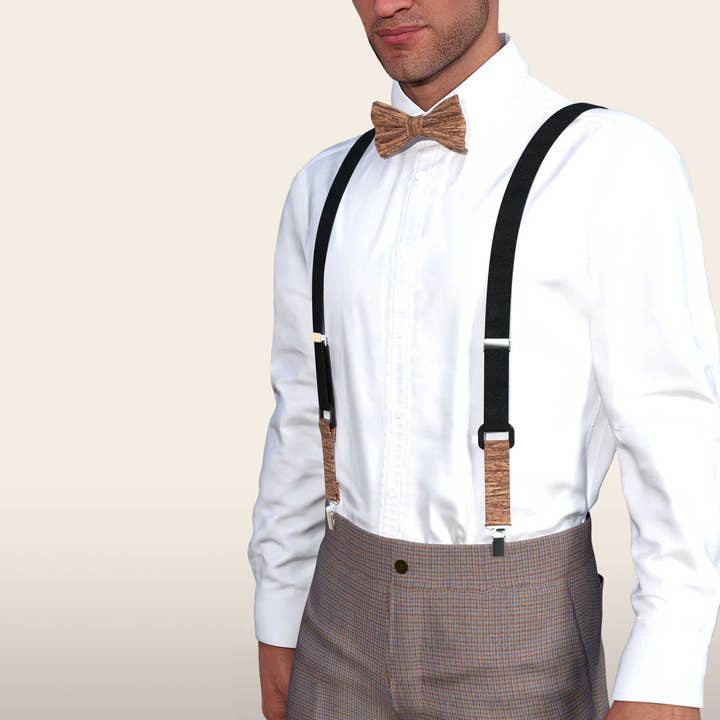 MAY-TIE - Wholesale Suspenders - Men's - MAY-TIE Cork Suspenders | Wood Brown | Iconic Y-Shape
