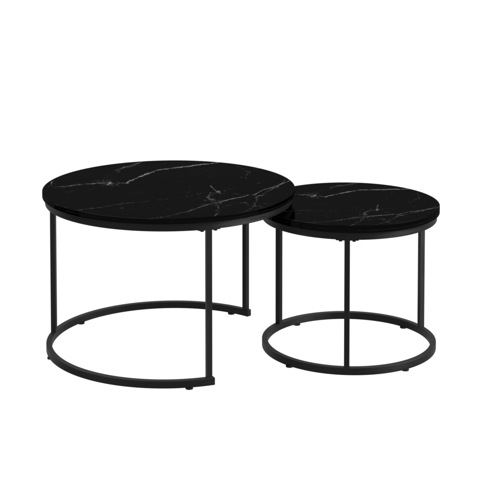 39F Inc. - Wholesale Coffee Table - Set of 2 Nesting Round Black Coffee Tables with Marble Top16