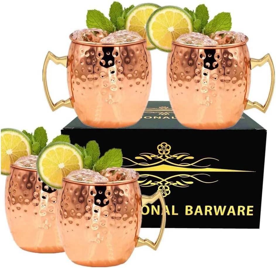 J&V TEXTILES - Wholesale Cocktail/Liquor Glass - 16 oz. Hammered Copper Moscow Mule Mug (Set of 4)0