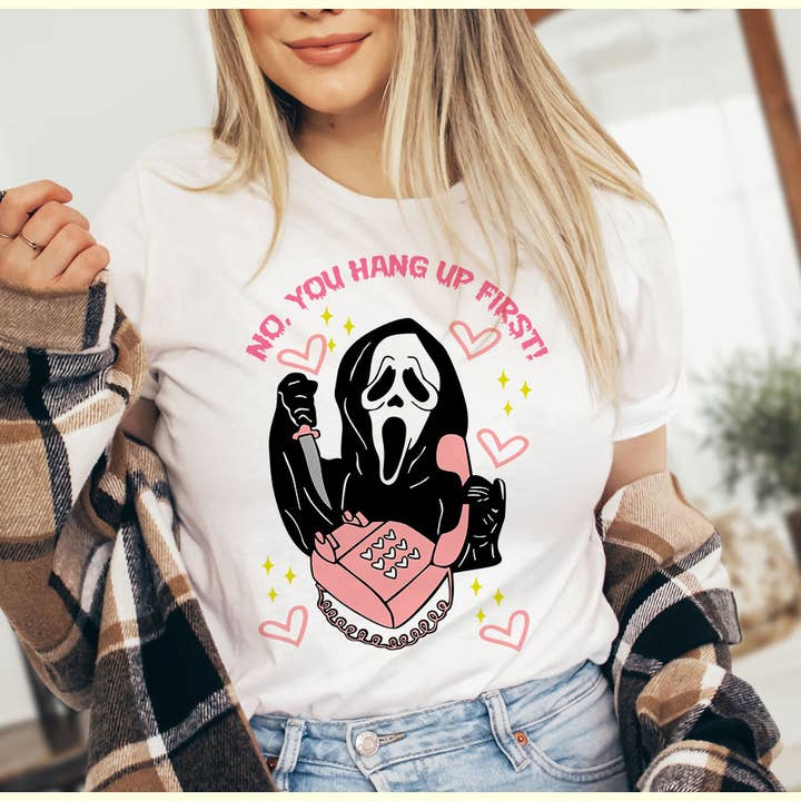 No You Hang Up First - Scream Halloween T-Shirt for wholesale by House Of Rodan