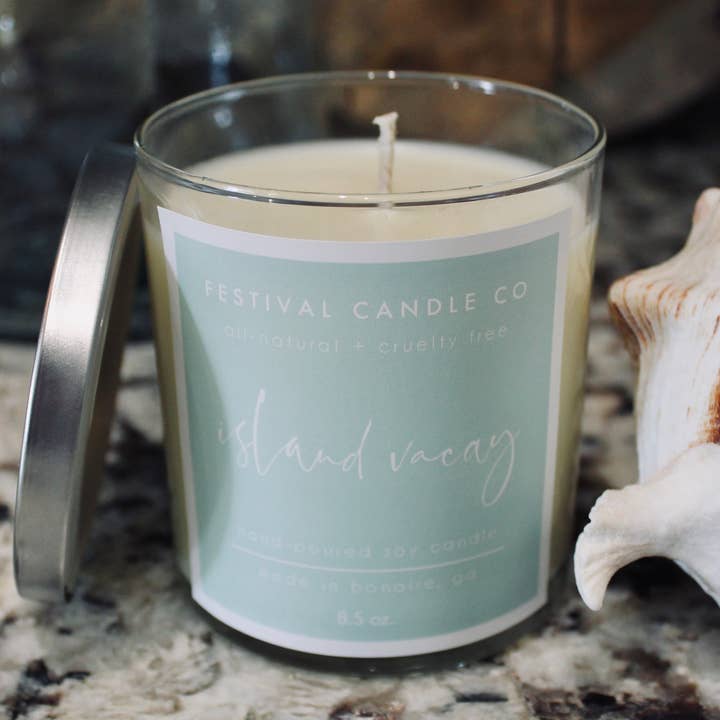 "Island Vacay" Scented Soy Candle, 8.5 ounce for wholesale by Festival Candle Co.