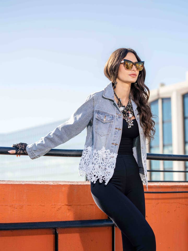 ADJ2601 Lace Trim Denim Jacket for wholesale by Adore
