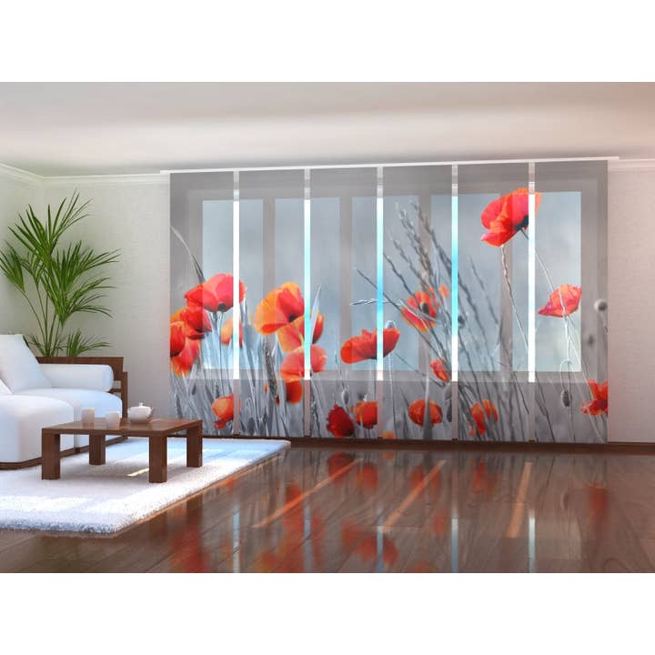Lot de 6 rideaux à panneaux Field Poppies pour la vente par IlyDecor