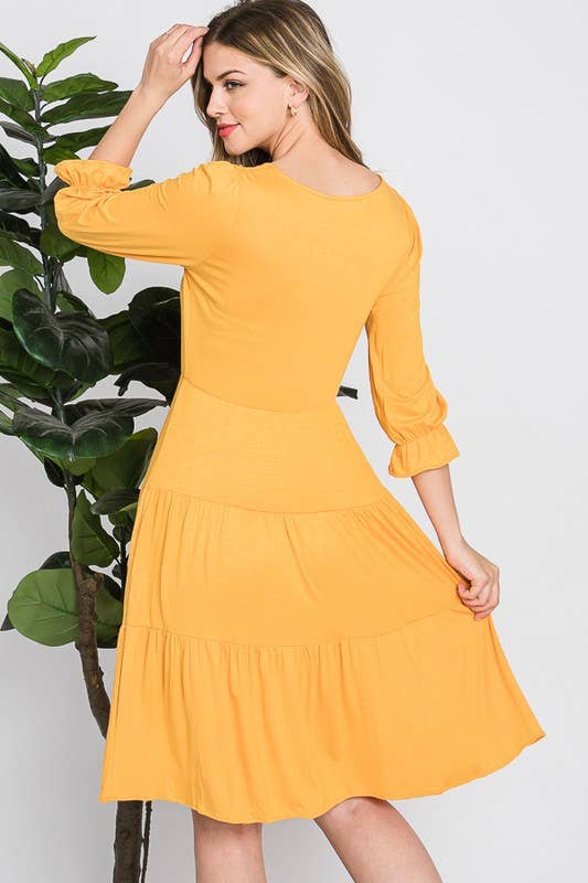 Reborn J - Wholesale Dress - Women's - Three Quarter Sleeve Tiered Dress8