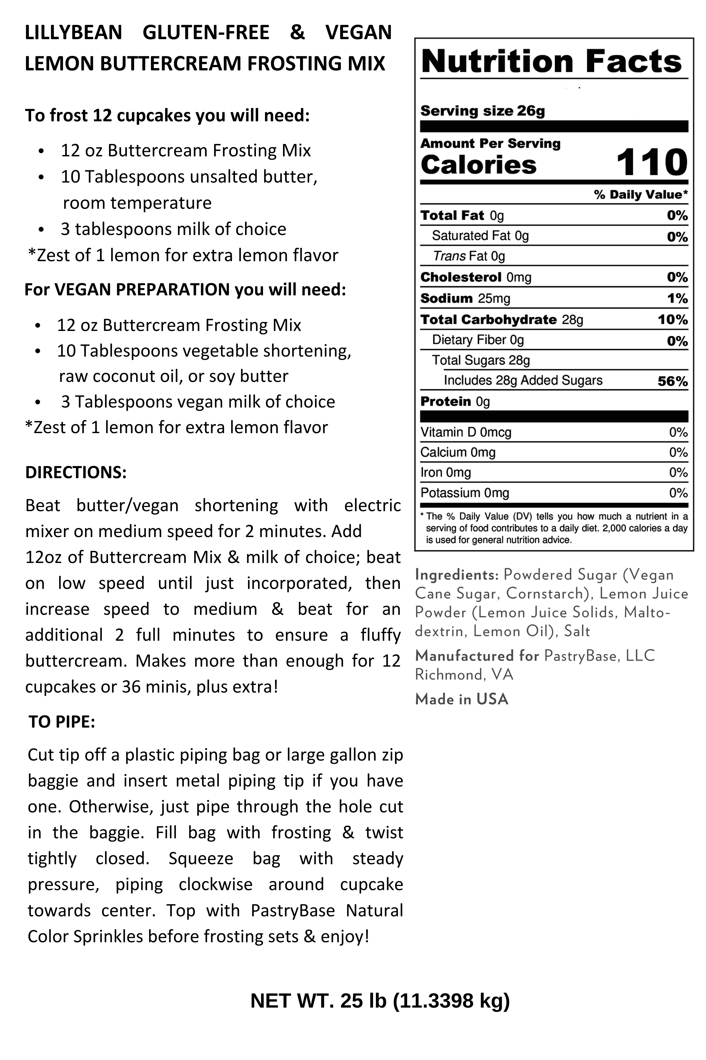 LillyBean Baking - Wholesale Cake Mix - Lemon Buttercream Frosting Mix (Vegan & Gluten-Free)1