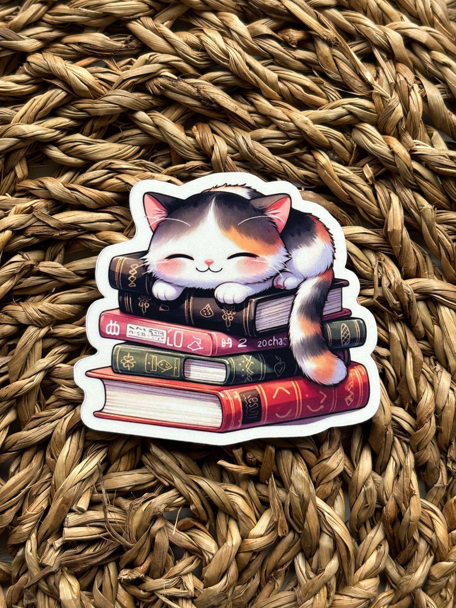 Nordic Book Adventure - Wholesale Phone & Laptop Stickers - Sleeping Cat Bookstack