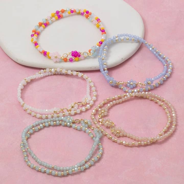 Faceted Beaded Flower Charm Mixed Beaded Bracelet for wholesale by The Looks by Fame Accessories