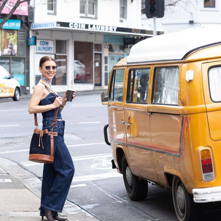 Alejandra Collective - Wholesale Crossbody Bag - Women's - Amalfi Bucket Crossbody Bag Navy Blue2